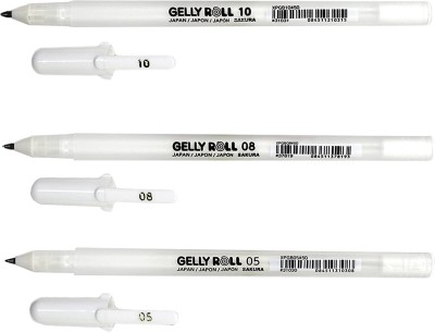 SAKURA Gelly Roll White, Assorted Sizes, Fine/Medium/Bold Gel Pen(Pack of 3, White)