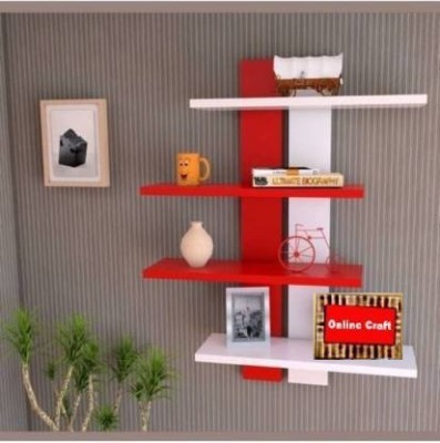 OnlineCraft double patti for shelf White red Wooden Wall Shelf(Number of Shelves - 4, Red, White)