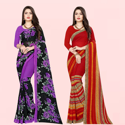 Anand Sarees Printed Daily Wear Georgette Saree(Pack of 2, Multicolor)