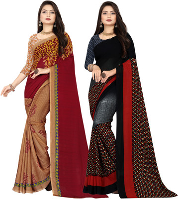 Anand Sarees Printed Daily Wear Georgette Saree(Pack of 2, Multicolor)