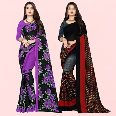 kashvi sarees Floral Print Bollywood Georgette Saree(Pack of 2, Multicolor)