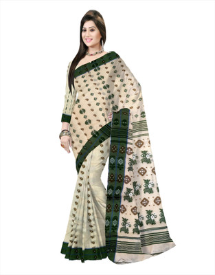Pradip Fabrics Printed Handloom Pure Cotton Saree(Cream)