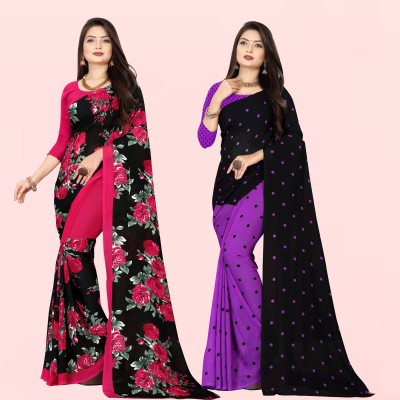 kashvi sarees Floral Print Bollywood Georgette Saree(Pack of 2, Multicolor)