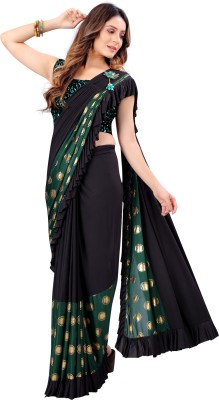 G-Stuff Fashion Printed Bollywood Lycra Blend Saree(Dark Green)