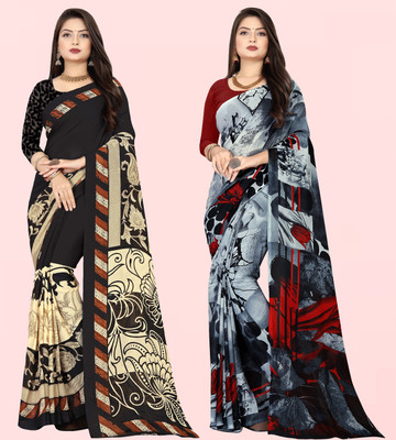 Anand Sarees Printed Daily Wear Georgette Saree(Pack of 2, Multicolor)
