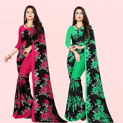 Anand Sarees Floral Print Bollywood Georgette Saree(Pack of 2, Multicolor)