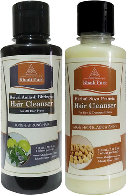 Khadi Pure Amla & Bhringraj Shampoo + Henna & Tulsi Shampoo - 210ml (Combo)(420 ml)