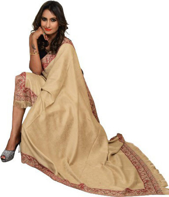 Rishabh Polyester Wool Blend Solid Women Shawl(Beige)