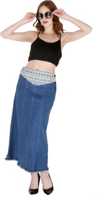 Hi Fashion Embroidered Women Pencil Blue Skirt