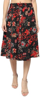 SKOOKUM Floral Print Women A-line Red Skirt