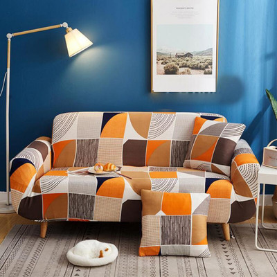 A CUBE LUXURY SOLUTIONS Polycotton, Cotton, Polycotton 3+1+1 Seater Sofa Abstract Cover(Pack of 3 Orange)