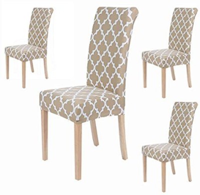 HOUSE OF QUIRK Polyester Checkered Chair Cover(Beige Diamond Pack of 4)