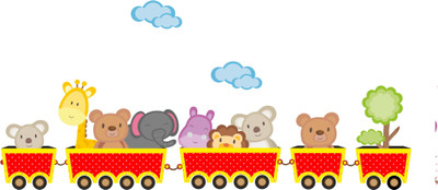 Decor studio 54 cm Cartoon animal joy train colorful design pvc vinyl multicolor decorative wall sticker for wall decoration size : 54 Cm X 118 Cm Self Adhesive Sticker(Pack of 1)