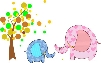K2A Studio 91 cm Cartoon elephant family tree colorful pvc vinyl multicolor Self Adhesive Sticker(Pack of 1)