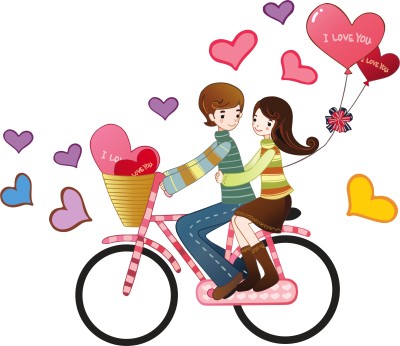 Decor studio 86 cm Couple love on cycle heart baloon pvc vinyl multicolor decorative wall sticker for wall decoration size : 86 Cm X 100 Cm Self Adhesive Sticker(Pack of 1)