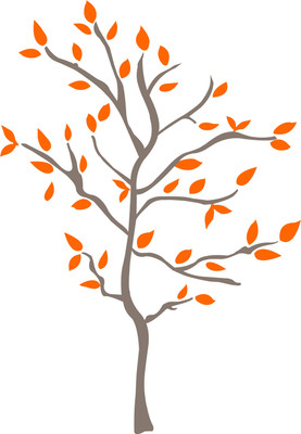 Psychedelic Collection 82 cm Orange leaves tree Self Adhesive Sticker(Pack of 1)