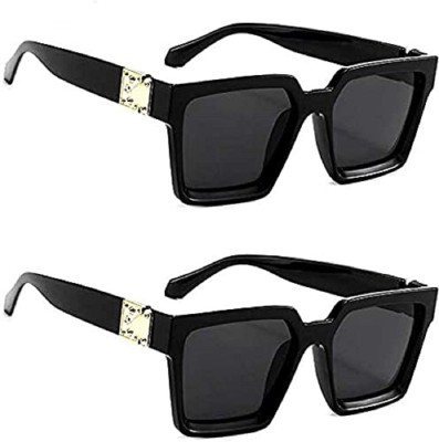 shadz Retro Square, Rectangular Sunglasses(For Men & Women, Black)