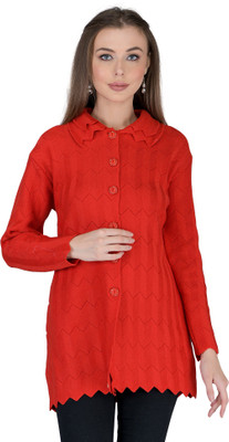 lady willington Solid Collared Neck Casual Women Red Sweater