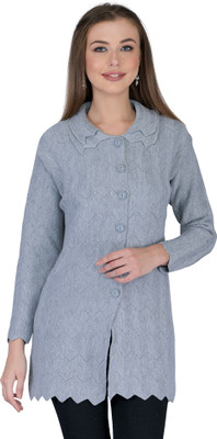 lady willington Solid Collared Neck Casual Women Grey Sweater