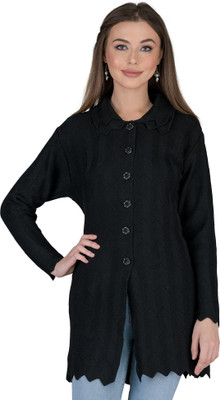 lady willington Solid Collared Neck Casual Women Black Sweater