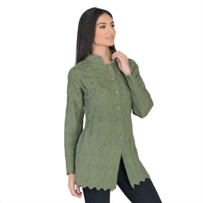 lady willington Embroidered Round Neck Casual Women Green Sweater