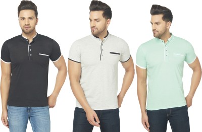 Jangoboy Solid Men Henley Neck Black, Grey, Light Green T-Shirt