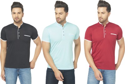 Adorbs Solid Men Henley Neck Light Blue, Maroon, Black T-Shirt