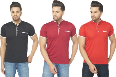 Jangoboy Solid Men Henley Neck Red, Maroon, Black T-Shirt