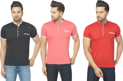 Jangoboy Solid Men Mandarin Collar Multicolor T-Shirt