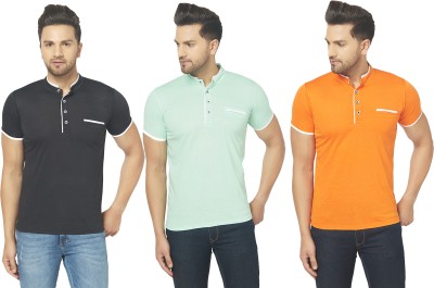 Jaskart Solid Men Mandarin Collar Multicolor T-Shirt