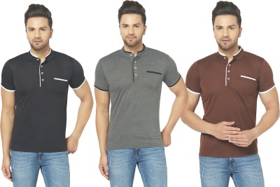 Adorbs Solid Men Henley Neck Brown, Black, Grey T-Shirt