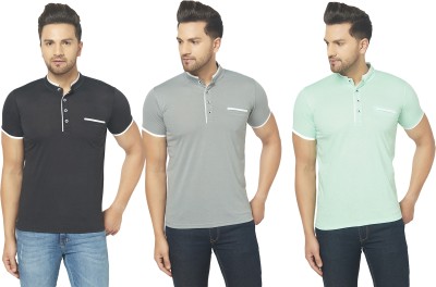 GAGCOBIA Solid Men Henley Neck Black, Grey, Light Green T-Shirt