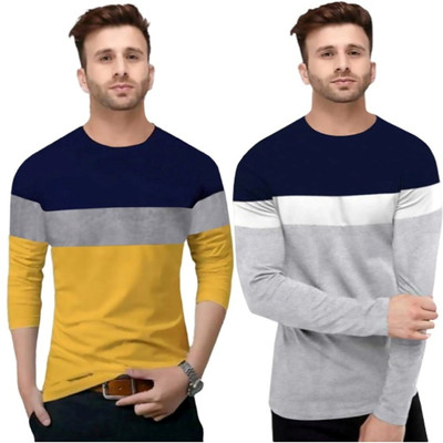 FastColors Solid Men Round Neck White, Blue, Yellow T-Shirt(Pack of 2)