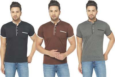 Jangoboy Solid Men Mandarin Collar Multicolor T-Shirt