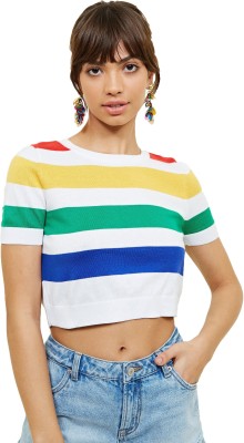 Stylistico Striped Women Round Neck Multicolor T-Shirt