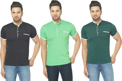 Adorbs Solid Men Mandarin Collar Multicolor T-Shirt