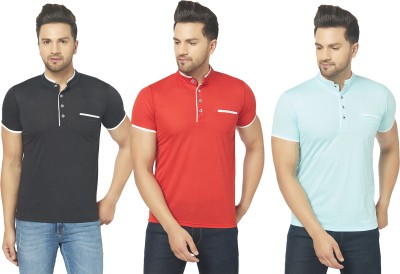 Jaskart Solid Men Henley Neck Light Blue, Red, Black T-Shirt