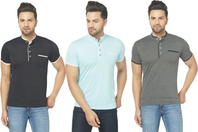 Adorbs Solid Men Henley Neck Light Blue, Black, Grey T-Shirt