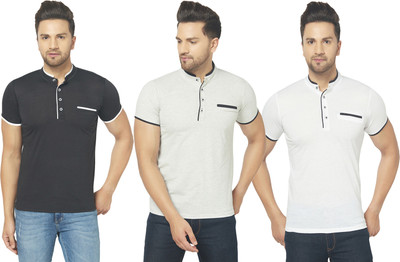 Adorbs Solid Men Mandarin Collar Multicolor T-Shirt