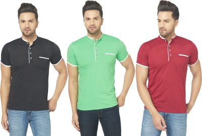 GAGCOBIA Solid Men Henley Neck Multicolor T-Shirt