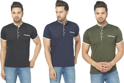 Jaskart Solid Men Henley Neck Dark Blue, Green, Black T-Shirt