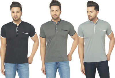 Jangoboy Solid Men Mandarin Collar Multicolor T-Shirt