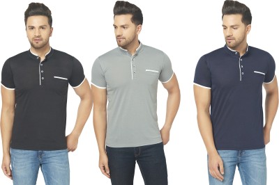 GAGCOBIA Solid Men Henley Neck Dark Blue, Black, Grey T-Shirt