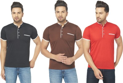 Jaskart Solid Men Henley Neck Red, Brown, Black T-Shirt