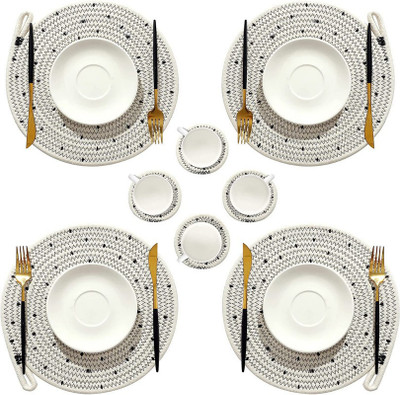 Textile and Beyond Round Pack of 12 Table Placemat(White, Cotton)
