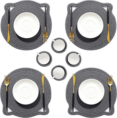 Textile and Beyond Round Pack of 8 Table Placemat(Grey, Cotton)