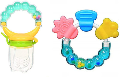 IRSHYAN KIDZGHAR Baby Silicone Rattle fruit Nibbler with Rattle teether for Baby 6-12 Months| Baby Teether 3-6 Months Babies| Teether for 6 to 12 Months Baby ( Pack of 2) Teether(Multicolor)