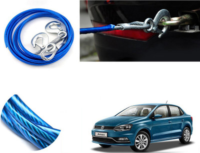 Automotive Prist 4M Long Super Strong Emergency Heavy Duty Car Tow Cable 5 Ton Towing Strap Rope with Dual Forged Hooks (Color Blue) (8mm x 4 m) For Ameo 4 m Towing Cable(Steel, 5000 kg Pull Capacity)
