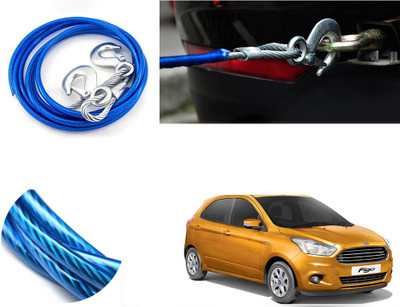 Automotive Prist 4M Long Super Strong Emergency Heavy Duty Car Tow Cable 5 Ton Towing Strap Rope with Dual Forged Hooks (Color Blue) (8mm x 4 m) For Figo 2015 4 m Towing Cable(Steel, 5000 kg Pull Capacity)