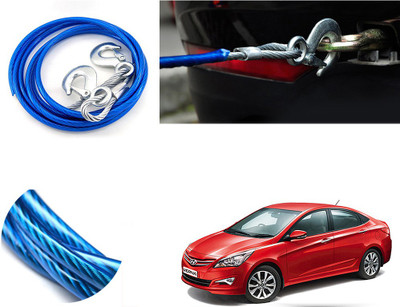 Automotive Prist 4M Long Super Strong Emergency Heavy Duty Car Tow Cable 5 Ton Towing Strap Rope with Dual Forged Hooks (Color Blue) (8mm x 4 m) For Verna Fluidic 4 S 4 m Towing Cable(Steel, 5000 kg Pull Capacity)